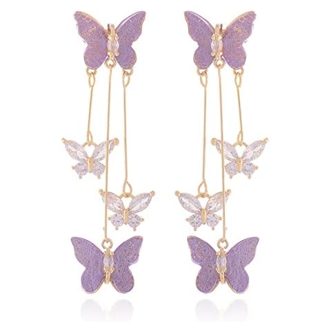 HUASAI Purple Butterfly Drop Earrings for Teen Girls, Metal Type: Mental, Product Type: Earring, Target Gender: Unisex Cover