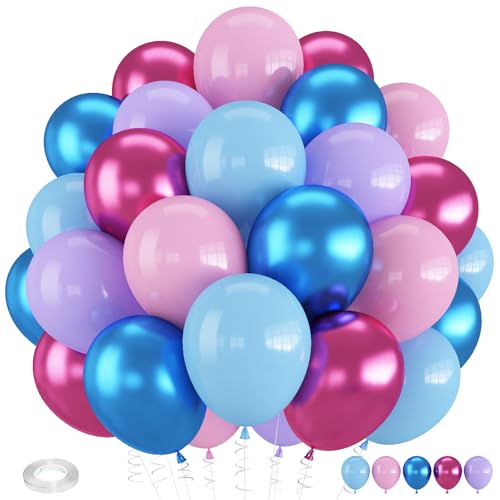Image of Pink and Blue Balloons, 12 Inch Macaron and Metallic Blue Pink Party Balloons for Gender Reveal Baby Shower Bridal Shower Summer Hawaiian Luau Birthday Party Decorations