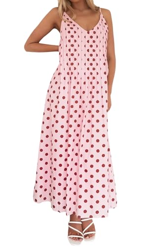 Image of Anoumcy Summer Pleated Maxi Dresses for Women 2026 Spaghetti Strap V Neck Vacation Beach Long Flowy Boho Sundress