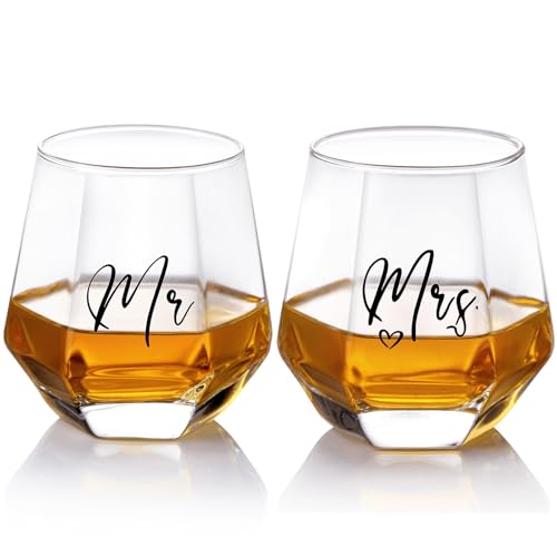 Mr and Mrs Wine Glasses Wedding Gifts for Bride and Groom-Gifts for Bridal Shower Engagement Wedding and Married Anniversary-His & Hers, Engagement Gift.