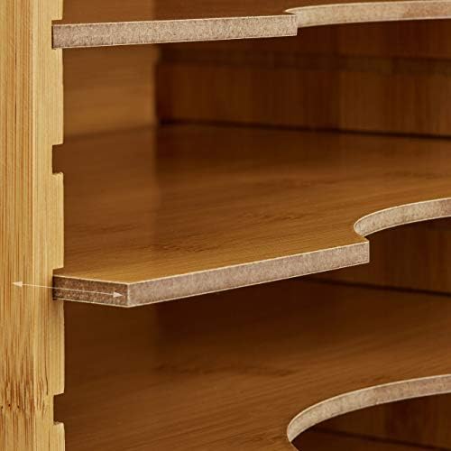 Relaxdays Bamboo Holder, Size: 26.5 x 33.5 x 24.5 cm Storage System Desk Organizer Document Sorter with 4 Shelves Paper Organiser Made of Wood for Letters and Files, Natural Brown, 24.5x33.5x26.5 cm