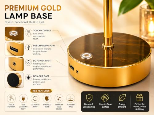 Image of Humongous LED Crystal Table Lamp with Touch Control, 3 Color Modes, USB Rechargeable, Gold Acrylic Flower Shade, Dimmable Bedside Lamp for Bedroom, Living Room, Office, Cafe Decor & Gifts Use