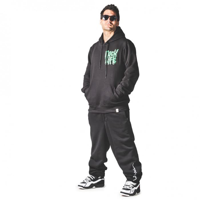 Felpa Uomo Baggy con Cappuccio - Abbigliamento Hip Hop, Stile Skater, Felpe Larghe e comode, Modello Fuck Life