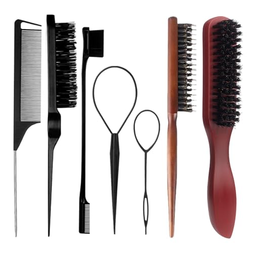 Juego de 7 cepillos de cerdas de jabalí, cepillo para barba y pelo para todo tipo de cabello