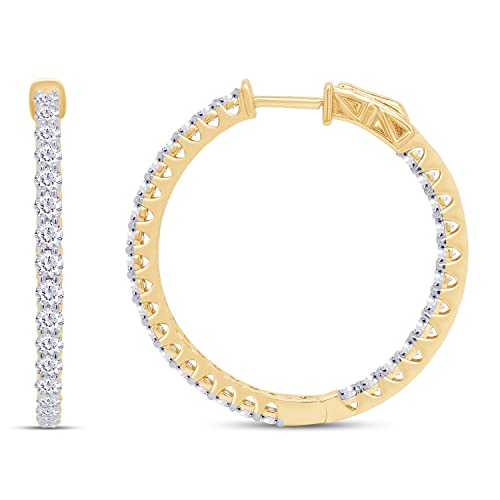 Savearth Diamonds 3 Carat Ct.t.w Round Cut Lab Created Moissanite Diamond Inside Out Hoop Earrings For Women In 14K Yellow Gold Over Sterling Silver (G-H Color, Vvs1 Clarity) #TOP2
