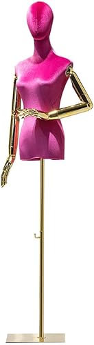 DE-LIANG Maniquí de forma de vestido femenino, maniquí de terciopelo rojo rosa, torso femenino con soporte ajustable, torso oscuro brillante de