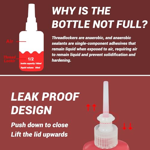 Thread Lock, 50ml Locktight Threadlock, High Strength Threadlocker Red Gap Filling, Lock & Seal Nuts, Bolts, Metals - Image 3