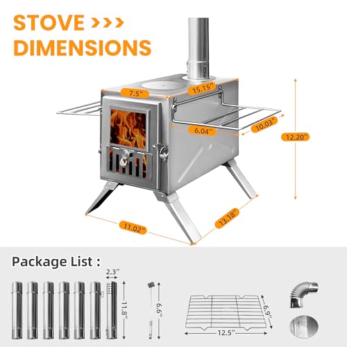 Hot Tent Wood Stove, Stainless Steel Tent Heater with Chimney Pipe - Image 2