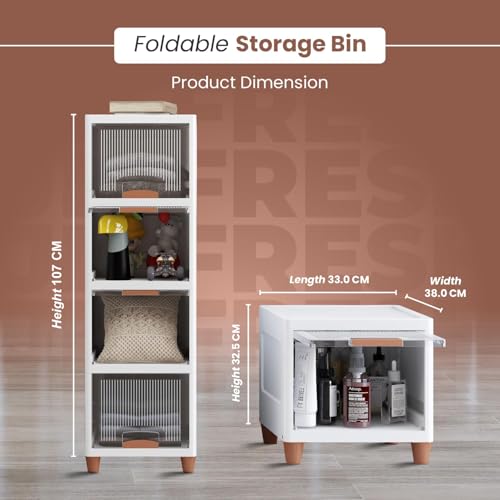 Image of JD Fresh 4 Tier Plastic Wardrobe Organizer /Foldable Cupboard for Storage /Stackable Storage Cabinet /Drawers for Storage Box /Multipurpose Storage Rack /Plastic Wardrobe Organizer (Transparent)
