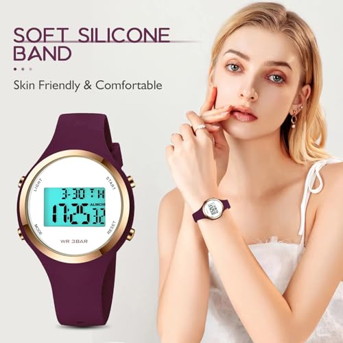 Image of XCZAP Outdoor Sport Watches Alarm Clock 5Bar Waterproof LED Digital Watch (Purple Red-2)