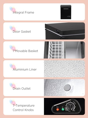 F.W.WOOLWORTHS 3.5 Cu.Ft Chest Freezer with Removable Basket, Deep Freezer Adjustable 7 Thermostat, Compact Freezer for Kitchen, House, Office, Garage, Basement, RVs-Black - Thumbnail 6