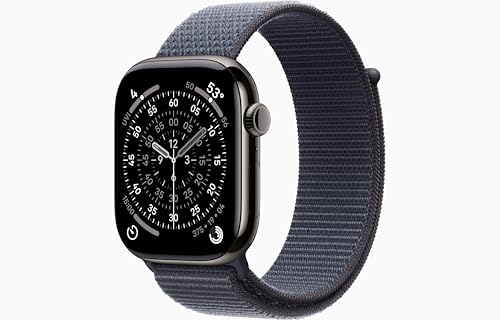 Image of Apple Watch Series 11 [GPS + Cellular, 46mm] Slate Titanium Case with Anchor Blue Sport Loop Band, One Size (Renewed)