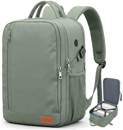 Lossga Handgepäck Rucksack 40x30x20 für Ryanair 24L | Flugzeug Reiserucksack 14 Zoll Laptop Travel Backpack für Wizz Air Unter Sitzplatz Cabin Bag Herren Damen, Hellgrün
