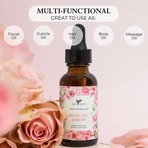 Baja Basics Rose Oil For Face, Rose Essential Oil, Face Serum And Rose Oil For Skin, Hair And Nails, Unrefined Moisturizer, Hydrating All Natural Skincare Product 1 Oz #TOP1