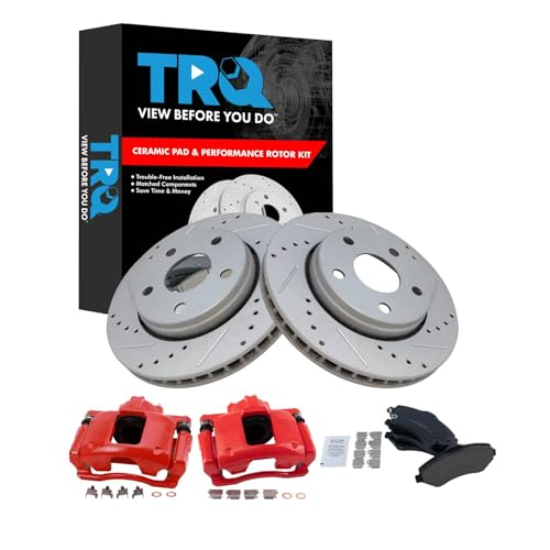 Image of TRQ Performance Front Brake Pad and Rotor Set Ceramic Coated Drilled | For 2007-2012 Jeep Wrangler