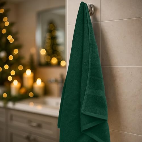 Image of DAN RIVER Decorative Bath Towels Set of 4, 27 x 54 Inches for Your Loved Ones or a Festive Treat for Yourself. 100% Cotton, Larger & Lighter Weight, Ideal Red & Green Bath Towels.