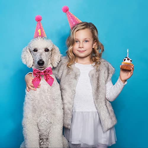 Idolpet Dog Cat Birthday Hat Dog Cat Girl Boy Birthday Party Hat With Cute Bow Tie For Small Medium Puppies Dogs Cats Dog Wedding Collar Outfit (Pink) #TOP5