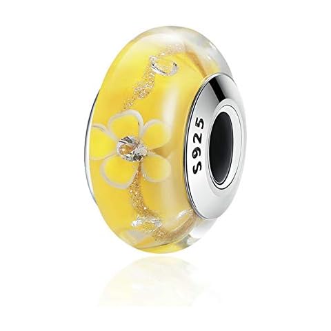 HMMJ S925 Silver Charms Dangle Beads for Women Girls, 3D Flowers DIY Handmade Glass Pendant Compatible with Pandora Troll Chamilia Biagi or Other Styles of European Bracelet Necklaces SCZ053 Cover