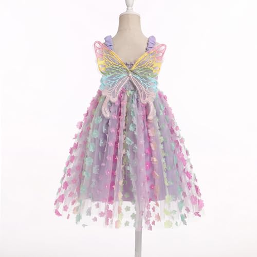 IBTOM CASTLE Toddler Girls Butterfly Dress with Wing Spaghetti Straps Smocked Gradient Tulle Tutu Princess Birthday Sundress4