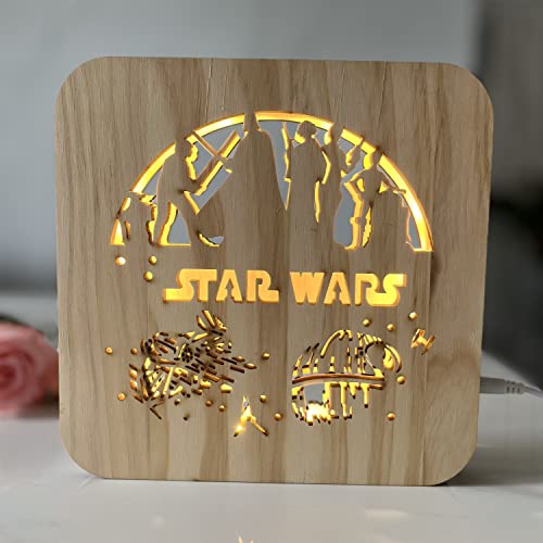 Night Light Warm White Led Bedside Table Lamp For Home Room Party Decoration Nights Christmas Starwar 3D Lamp Creative Wooden Lights Patternesk Table With Usb Powered Home Decoration Gift #TOP3