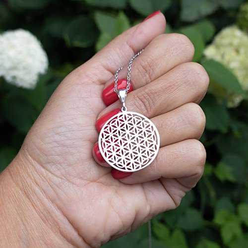 Mandala Necklace Sterling Silver 925 - Sacred Geometry Circle Pendant with 19.7" Chain - Spiritual Esoteric Amulet - Boho Hippie Yoga Jewelry for Women Girls - Handmade3