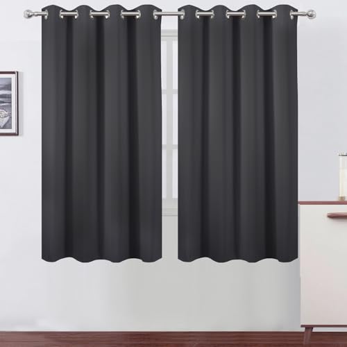 LEMOMO Dark Grey Blackout Curtains 66 x 63 Inch Length/Set of 2 Curtain Panels/Thermal Insulated Room Darkening Blackout Curtains for Bedroom
