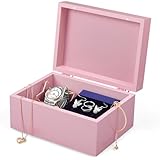 DRASTAR Wooden Box, Small Keepsake Box, Memory Box for Keepsakes, Cute Jewelry Box, Wedding Memory Box with Lids, Pink Decorative Box