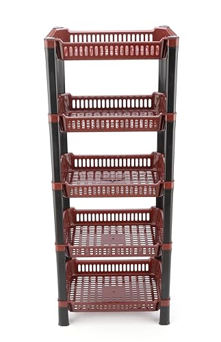 Image of U-Max Multi Tire Kitchen Storage Rack, Plastic Utility Shelf Organiser, Space Saving Storage Solution, Revolving Vegetable Rack (Maroon, 5)