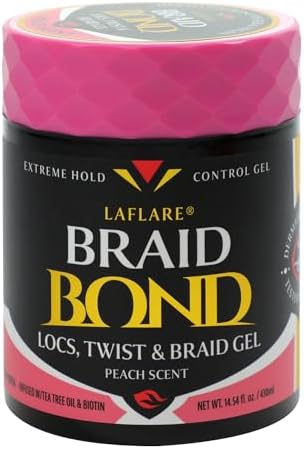 Laflare 430 ml Braid Bond Gel Bulk Extreme Hold for Natural & Kids Hair, Vegan, Nourishing, Braiding Hair, Twist Hair (Peach)