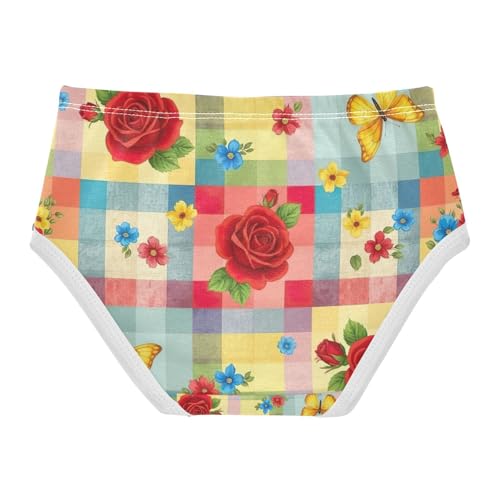 Kids Underwear Girls, Colored Squares Floral Toddler Girl Briefs, Cotton Girls Underwear, 2T–8 Years2