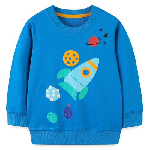 Gumyoss Boys Sweatshirts Toddler Boys Cotton Pullover Jumper Crew Neck Long Sleeve Tops for Little Kids Toddler Boys Clothes, 6 Years, Universe Blue