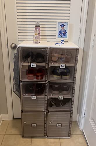 Foldable Shoe Rack Cabinet Organizer With Pocket And Storage, Portable Shoe Rack For Entry Way, Shoe Boxes, Fast Easy Assemble Shoe Cabinet, One Piece Sturdy Plastic Shelf, Clear Brown Doors, 6 Tiers #TOP1