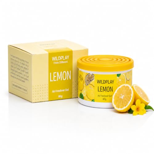 Image of Wildplay Lemon Car Gel Freshener 80g - Long Lasting Lemon Fragrance, Spill Proof Gel Air Freshener, Odor Eliminator, Dashboard Perfume for Fresh and Pleasant Car Interior