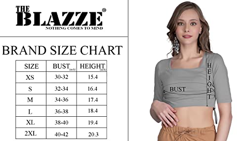 Image of THE BLAZZE B4051 Women's Cotton Square Neck Short Half Sleeves Drawstring Crop Tops Black Readymade Saree Blouse for Women
