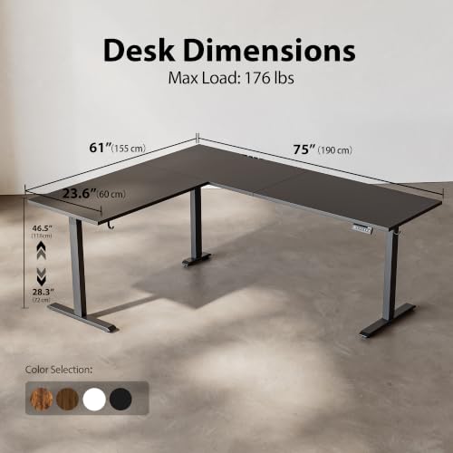 Image of Agilestic L-Shaped Standing Desk Adjustable Height, Electric Corner Standing Desk, Sit Stand Up Desk, 75x61 inch Sit Stand Computer Table, Black