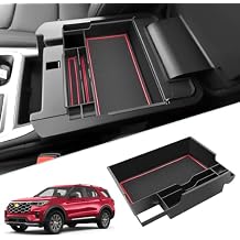 SKTU for 2024 2025 2026 Ford Explorer Accessories Center Console Organizer for 2020-2026 Ford Explorer Console Tray 2023 2024 2025 2026 Explorer Middle Console Organizer with Coin Holder Red