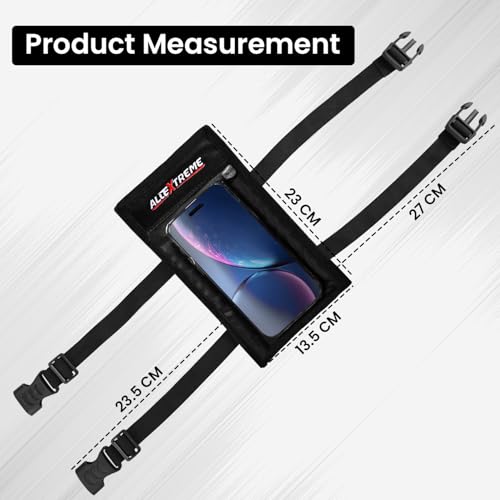 Image of Allextreme Mobile Holder Hand Free Pouch Bag with Adjustable Straps Buckles Water Resistant Phone Protection Case Cover Universal Fit Bike Accessory for All Motorcycles Scooty (Pack of 1, Black)