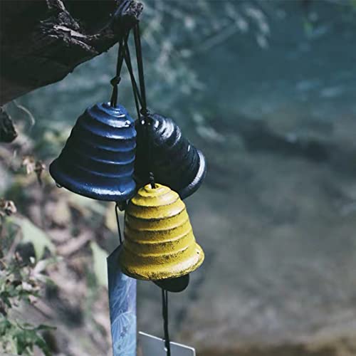 Japanese Bless Small Wind Chimes Outdoor, Iwachu Cast Iron Lucky Temple Wind Bell Memorial And Sympathy Wind Chimes For Outside Good Luck For Garden, Patio, Balcony (Blue Rippled Temple Bell) #TOP1