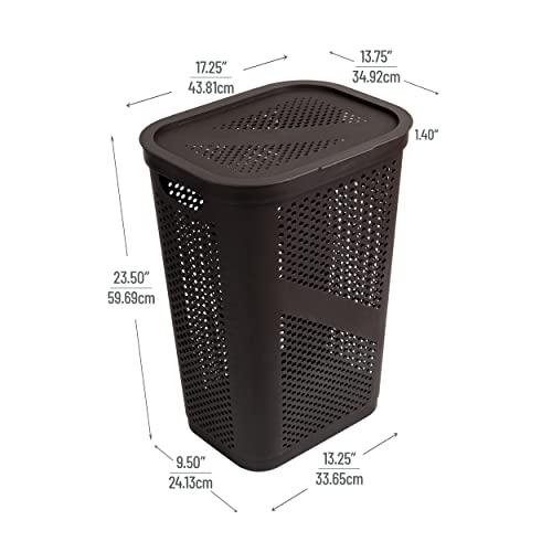 Mind Reader Basket Collection, Slim Laundry Hamper, 60 Liter (15G/33Lbs) Capacity, Cut Out Handles, Attached Hinged Lid, Ventilated, Set Of 2, Brown #TOP2
