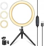 Retoo Selfie Ringlicht mit 14cm Stativ für Handy mit Fernbedienung & 3 Farben Einstellbare,7W LED Ring Licht mit USB Wiederaufladbare & 10 Helligkeitsstufen, Ringleuchte für Make-up, YouTube-Video