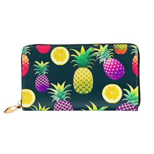 Portefeuille en cuir coloré pour femme au design ananas raffiné