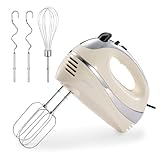 VonShef Professional 300W Hand Mixer, Cream, Includes Chrome Beaters, Dough Hooks, Balloon Whisk + 5 Speed with Turbo Button