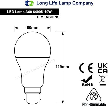 3 Pack 10w GLS LED Light Bulb Cool White B22 Bayonet Very Bright 10w = 100w A60