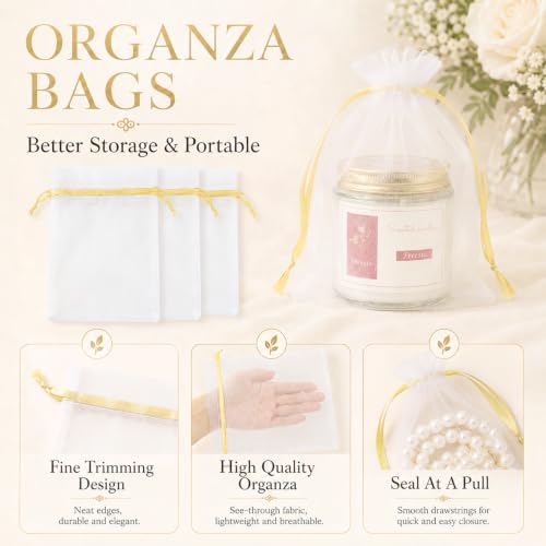Image of ANZNKU 50 Pack Organza Bags 5 x 7 in White Small Mesh Gift Bags with Gold Drawstring for Wedding, Goodie Bag for Candy Jewelry Soap Makeup, Treat Sachet Pouch for Baby Shower Graduation