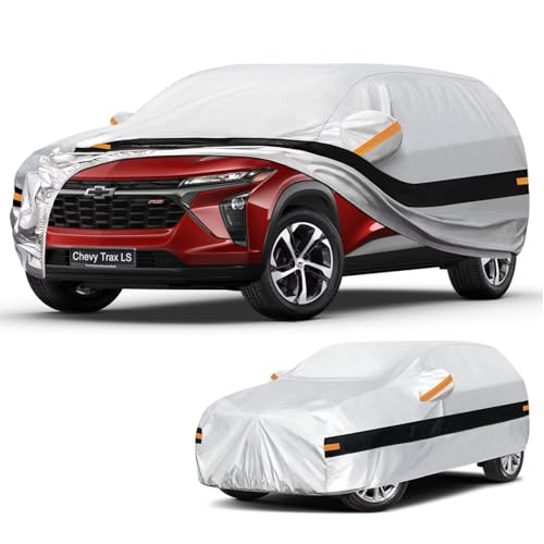 Image of 10 Layers SUV Car Cover Custom Fit for Chevrolet Chevy Trax (2013-2026) 1RS, LT, 2RS, ACTIV, Waterproof All Weather for Automobiles, Outdoor Full Cover Sun Dust Protection with Cotton. Silver