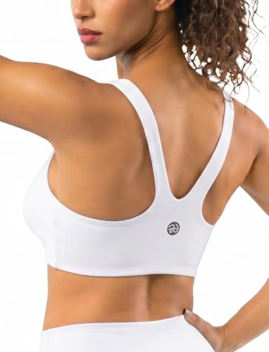 RIOJOY Racerback Sports Bras for Women Workout Yoga High Support Double Lined Removable Pads Square Neck Tank Tops Gym Running Athletic Sexy Cute Outfits Bras 2026 Fashion Capsule Wardrobe White M