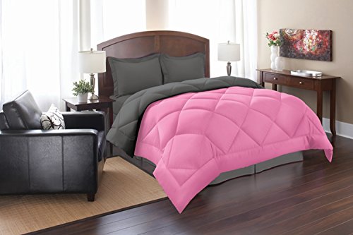Elegant Comfort All Season Goose Down Alternative Reversible 3-Piece Comforter Set- Available in and Colors, Full/Queen, Pink/Gray