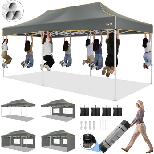 Image of Hoteel 10x20 Heavy Duty Pop Up Canopy Tent with 6 Sidewalls, Taupe