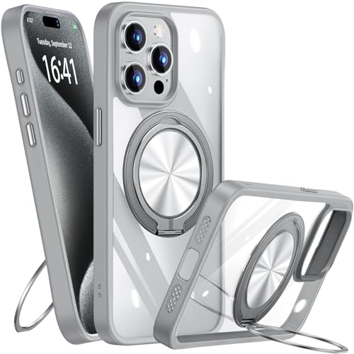 Coque iPhone 15 Pro Max MagSafe antichoc transparente anneau support 360 - 2
