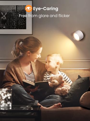 Image of AUDERWIN LED Wall Sconces Rechargeable Wall Mounted Wireless Lights, 3 Color Temperatures & Dimmable, Magnetic 360 Rotation Picture Lights Bedside Decor Wall Lamps for Bedroom Night Reading